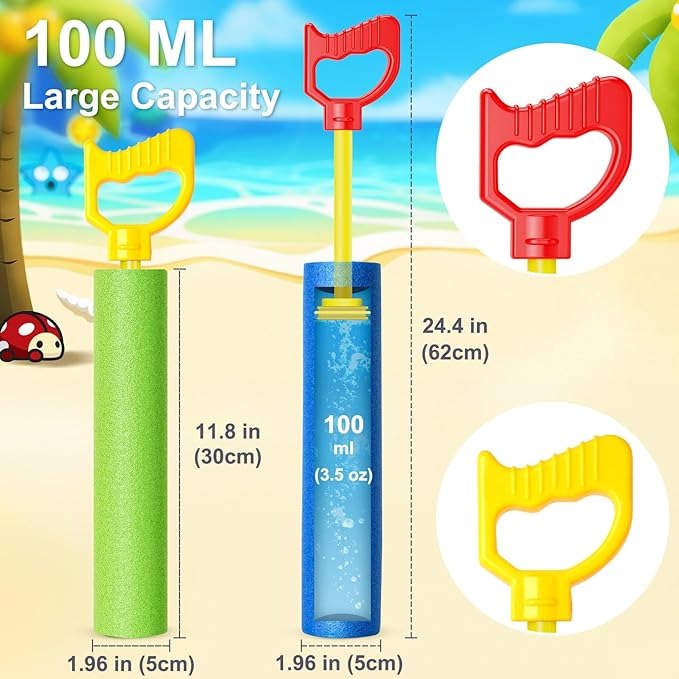 Water Guns, 40 Ft Water Squirter Toys Foam Soakers Blaster Guns Outdoor Swimming Pool Beach Summer Party Water Toys for Kid Age 3-12 Teens Adults-6 Pack