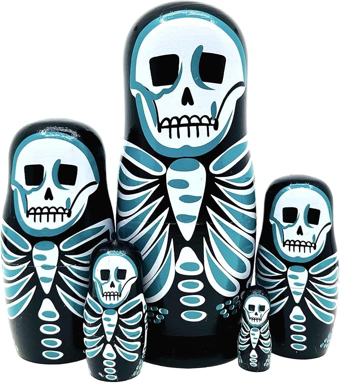 Skull Nesting Dolls - Cute Animal Matryoshka Doll Handmade Wooden Dolls for Children Christmas Birthday Decoration Halloween Wishing Gift