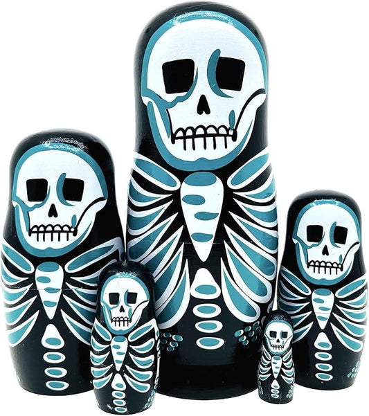 Skull Nesting Dolls - Cute Animal Matryoshka Doll Handmade Wooden Dolls for Children Christmas Birthday Decoration Halloween Wishing Gift