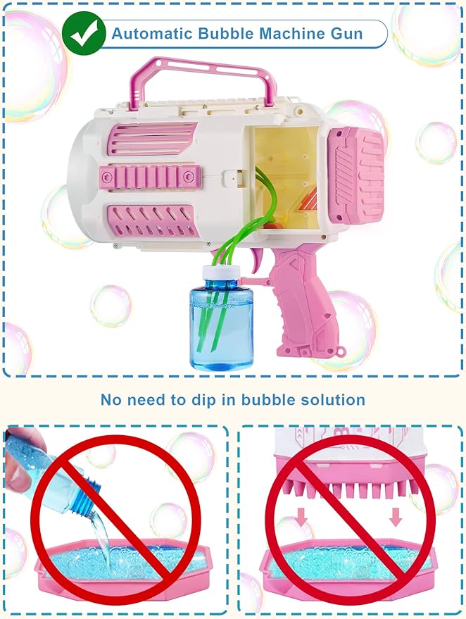 Upgraded Bubble Machine Gun - Auto Bubble Blower, 8000+ Bubbles Per Minute for Kids & Adults Indoor/Outdoor Party Halloween Toys- Pink