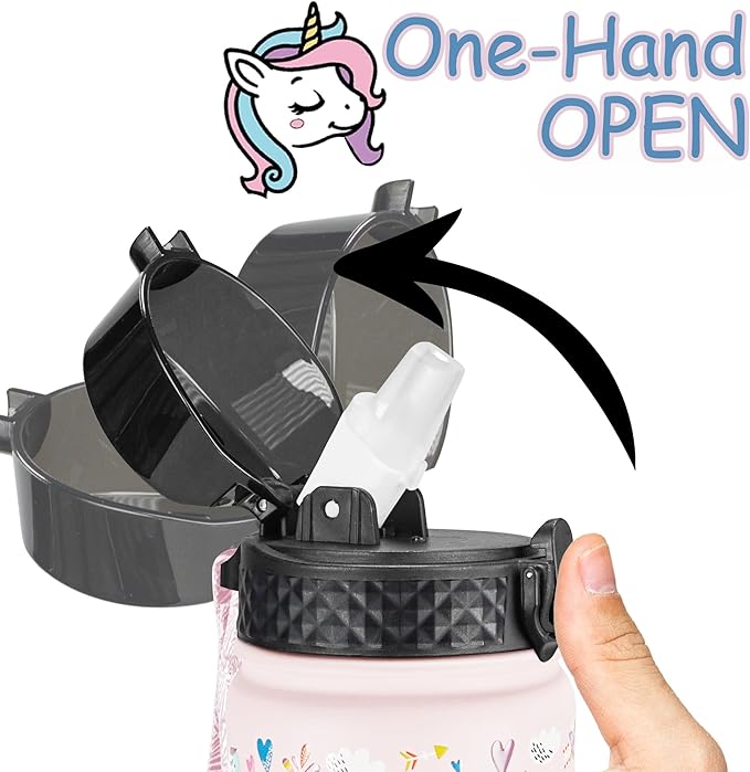 GOPPUS Kids Water Bottle (Straw Lid) - 18 Oz Stainless Steel Travel Bottle, Double Wall Vacuum Leak Proof Kids Cup for School Boys Girls,Unicorn Fields