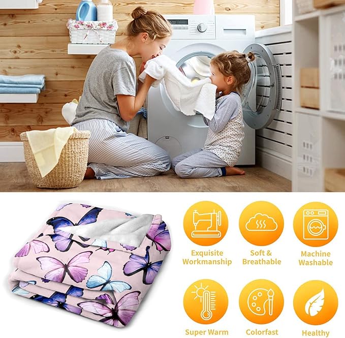 Butterfly Blanket Beautiful Butterfly Throw Blanket Ultra Soft Flannel Butterflies Blanket Gifts for Kids Adults 60"X50"