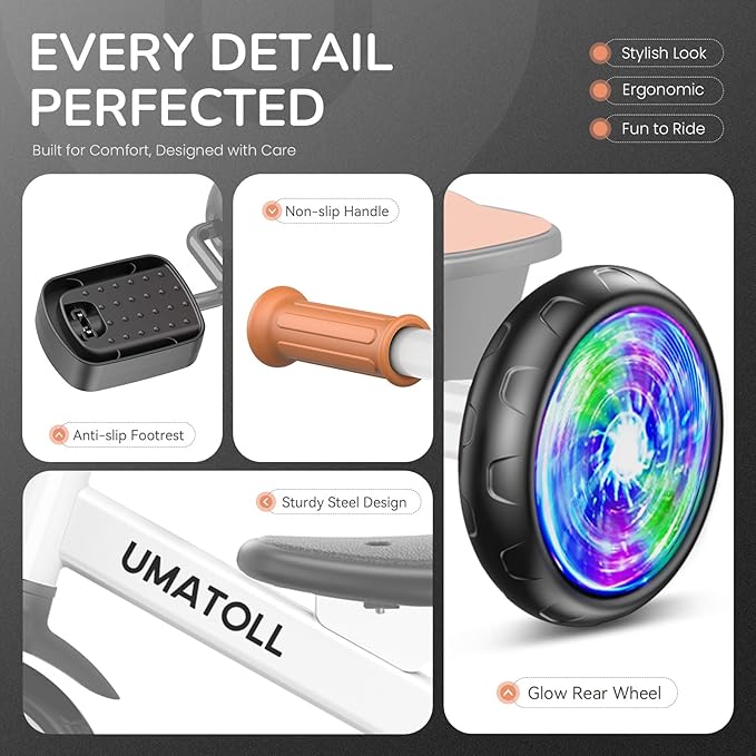 Umatoll Tricycle for Toddlers 2-5 Year Old, Ajustable Toddler Bike Outdoor Toys, Birthday Gift for Boy Girl Age 2-4, Trike with Light up Wheels