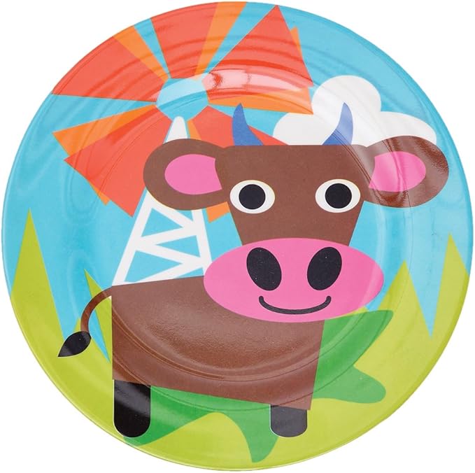 French Bull 4pc Kids Feeding Melamine Tableware Flatware BPA Free Dishwasher Safe, Durable, 4 Count (Pack of 1) Plate Set (Farm)