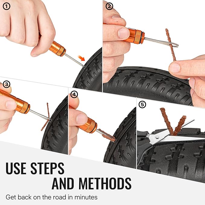 BWSHLF Tubeless Bike Tire Repair Kit for Mountain Bikes & Road Bicycles, Tubeless Tire Plug Kit with Storage Canister, Reamer, Insertion Fork, 10 Bacon Strips, Fix a Puncture or Flat, No Glue Needed