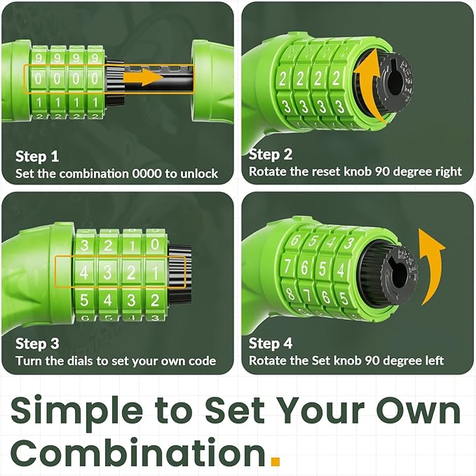 Titanker Bike Lock, Bicycle Lock 4 Feet Cable Lock 1/2 Inch Resettable Bike Lock Combination with Mounting Bracket, Bike Accessories for Bicycle, Electric Scooter, Motorcycle