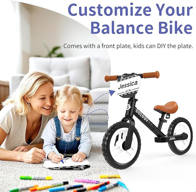 BELEEV C2 Toddler Balance Bike for 2-5 Year Olds with LED Light-Up Wheels, Adjustable Seat & Handlebar & Footrest, 12 inch No-Pedal Training Kids Push Bicycle - First Birthday Gift for Boys & Girls