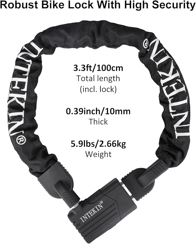 Bike Chain Lock 3FT/4FT/5FT Heavy Duty Bike Lock Anti-Theft Bicycle Chain Lock 8mm/10mm Thicker Bicycle Lock Chain Bike Lock with 3 Keys for Bike, Motorcycle