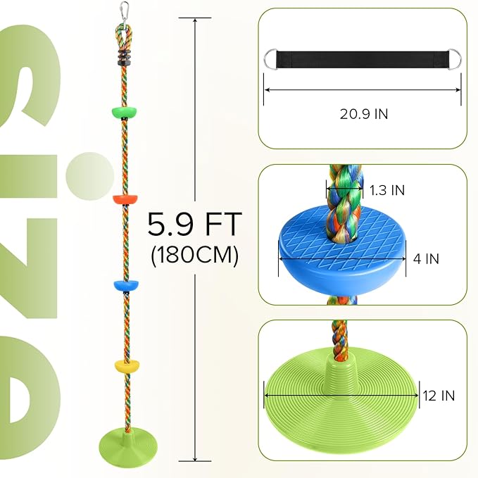 ZNCMRR Tree Swing Climbing Rope, Heavy Duty Swings Seat Replacement for Kids Disc Rope Climbing Swings Seat for Tree Indoor Outdoor Playground Swing Set Accessories(Leaf Green)