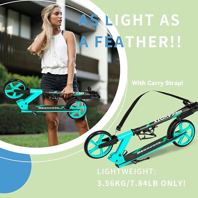 Foldable Kids Scooter with 8 inch Sturdy Wheels - Scooters for Kids, Teens, Adults Ages 8+, Adjustable Handlebar, Gift for Boys&Girls, 220lbs Max Load, Bearing ABEC7,Cup Holder