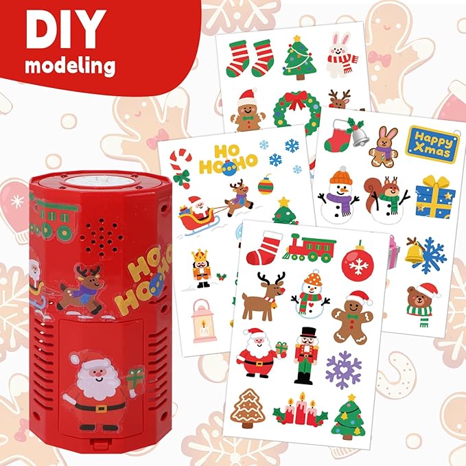 Fireworks Bubble Machine for Christmas, Musical Bubble Blower Machine with Flashing Lights and DIY Stickers, Automatic Bubble Maker for Kids & Adults Festive Fun (Christmas)