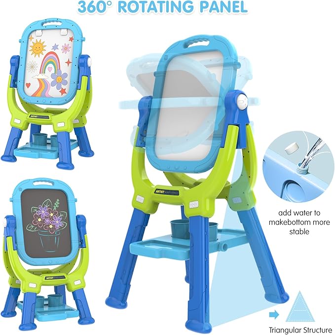 Easel for Kids, Toddler Art Easel Adjustable Standing, Magnetic Double Sided Easel with Painting Accessories Gift for Boys and Girls