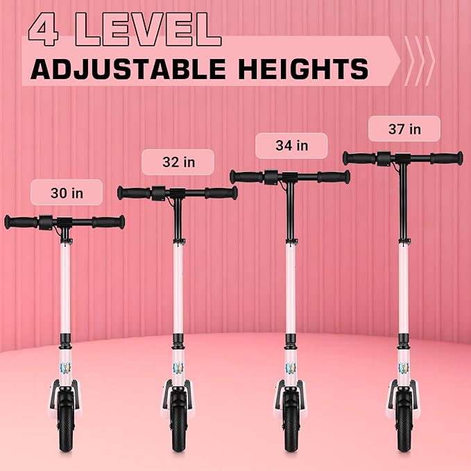 Caroma Electric Scooter for Kids Ages 6-14, 180W/150W Motor & 10 Mph, 85 Mins Ride Time, Adjustable Height & Speed, LED Display & Colorful Lights, Kids Electric Scooter, Best Gifts for Girls and Boy