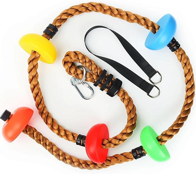 12 Rock Climbing Holds for Kids Climber,6.56FT Climbing Rope Swing and 6 Sturdy Ratchets Straps for Kids Tree Climbing,Tree Climbing Kits for Outdoor Obstacle Training,Black