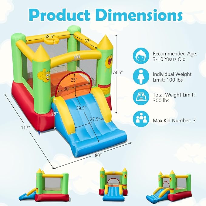 BOUNTECH Inflatable Bounce House, Bouncy House for Kids 3-10 Indoor Outdoor Family with Heavy Duty Jumping Area, Slide, Mini Bounce House for Toddler Boys Girls Birthday Backyard Party Gifts