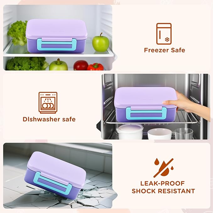 MAISON HUIS Bento Box for Kids with 8oz Soup Thermo, Leak-proof Lunch Food Containers with 5 Compartment, Insulated Lunch Bag & 17oz Stainless Steel Water Bottle for School, Trvael