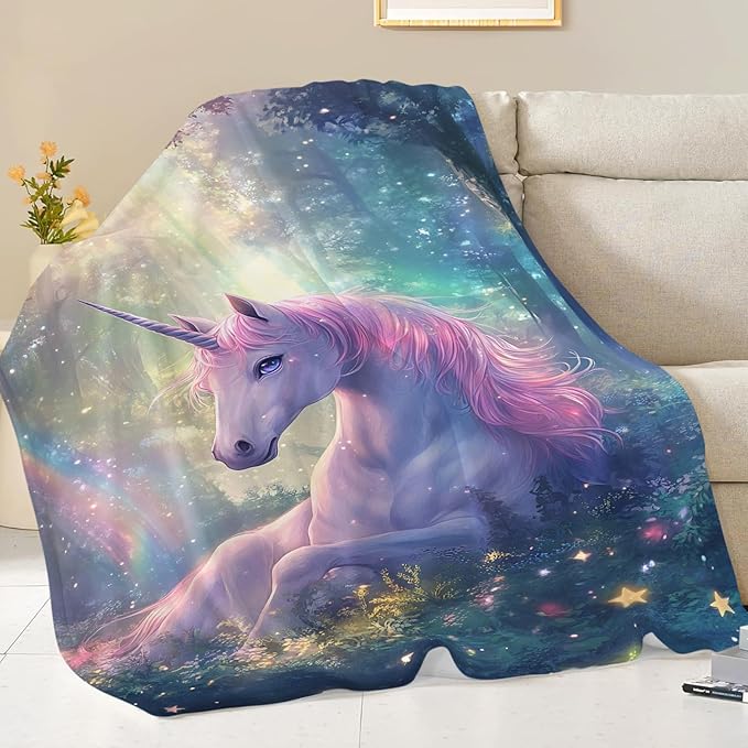 Unicorn Blanket Gifts for Girls Women Unicorn Forest Throw Blankets Cozy Plush Fleece Flannel Fuzzy for Kids Bed Decor 60"X50"