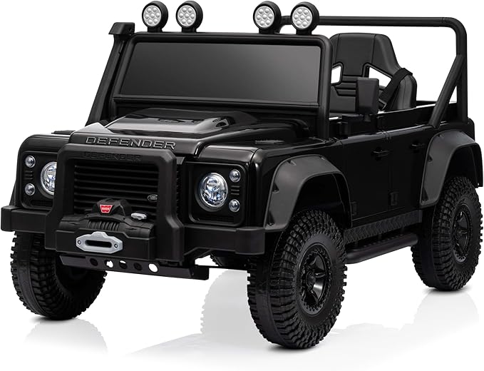 Kidzone Licensed Land Rover Defender 110 SVX 12V Ride On Car for Kids Ages 3–8, Electric SUV Toy with Parent Remote Control, Bluetooth Music, LED Headlights, Off-Road Wheels, Black