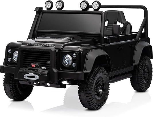 Kidzone Licensed Land Rover Defender 110 SVX 12V Ride On Car for Kids Ages 3–8, Electric SUV Toy with Parent Remote Control, Bluetooth Music, LED Headlights, Off-Road Wheels, Black