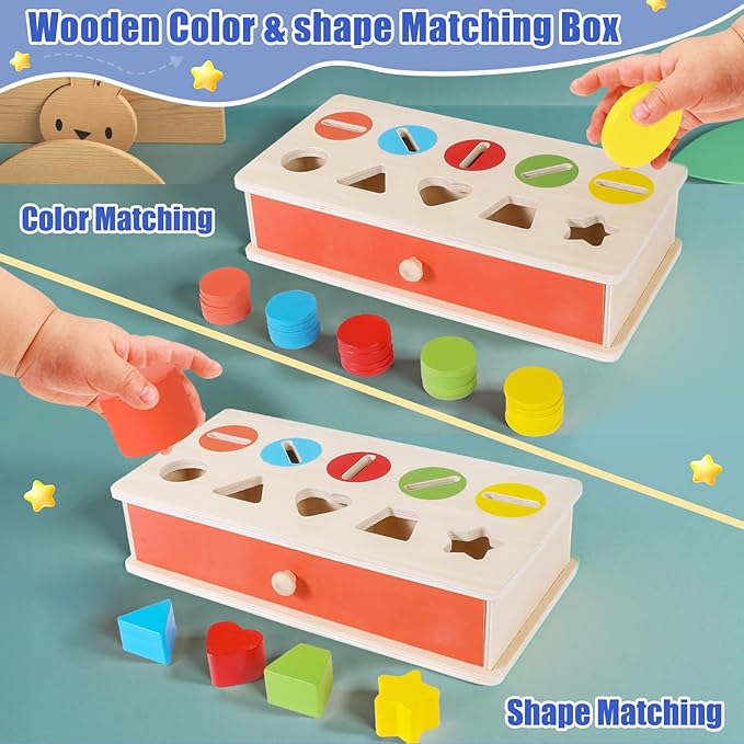 Wooden Color Shape Sorting Matching Toys, Shape Sorters for Toddlers, Fine Motor Skills Early Learning Montessori Toys, Gift for 3 4 5 6 Year Old Boy Girl Kid Gifts