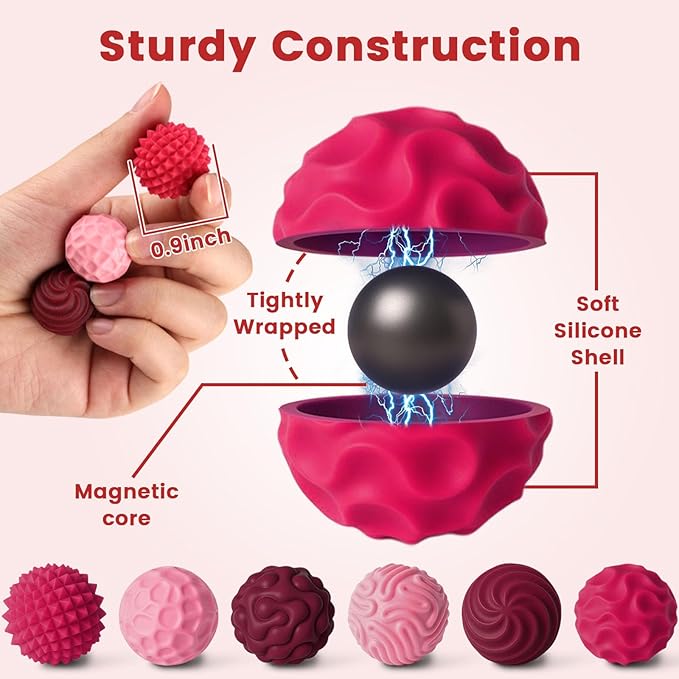 LovesTown 6PCS Silicone Magnetic Fidget Balls, Stress Relief Toys with Texture Quiet Fidget Toys for Adults Teens Office School Birthday Gift (Red)