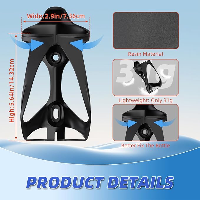 CITOOTY Bike Water Bottle Holder - 2 Pcs Ultralight Bicycle Cup Holder Cage with Screws Tool, Universal Resin Cycling Bottle Rack Brackets for Road MTB Mountain Bike, Fits for 2.75-3.94" Diameter Cup