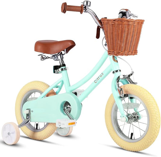 Girls Bike for Age 2-12 Years Old Kids Toddlers 12 14 16 18 20 Inches Retro Bicycles with Training Wheels Basket Bell Ring, Multiple Colors