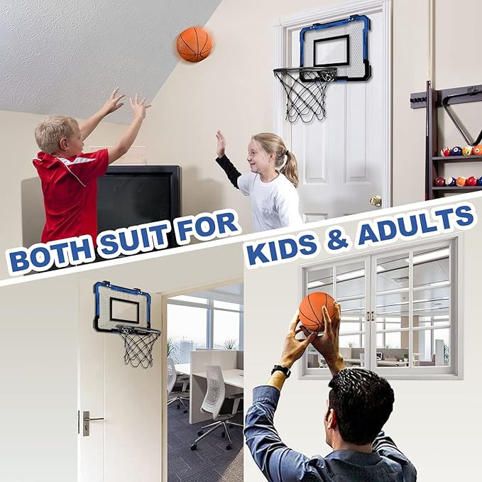 QDRAGON Mini Basketball Hoop, Over The Door Indoor, with 3 Balls/Inflator/Breakaway Rim, Basketball Toy Gifts for Kids and Adults, Suit for Bedroom/Office/Outdoor, Blue