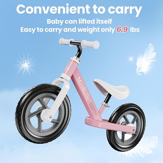 Toddler Balance Bike 2 Year Old,12”No Pedal Kids Indoor Outdoor Toy Bike 2-5 Years Old with Tool-Free Adjustments Seat, Lightweight First Bike Gift for 2-3 Boys Girls