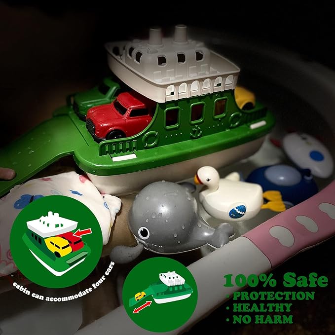 Ferry Boat with 4 Car and 4 Wind Up Bath Swimming Toys, Kids Bath Toy Floating Vehicle Whales Submarines Swans Rockets, Bathtub Bathroom Pool Beach Toy Set for Toddlers Boys Girls