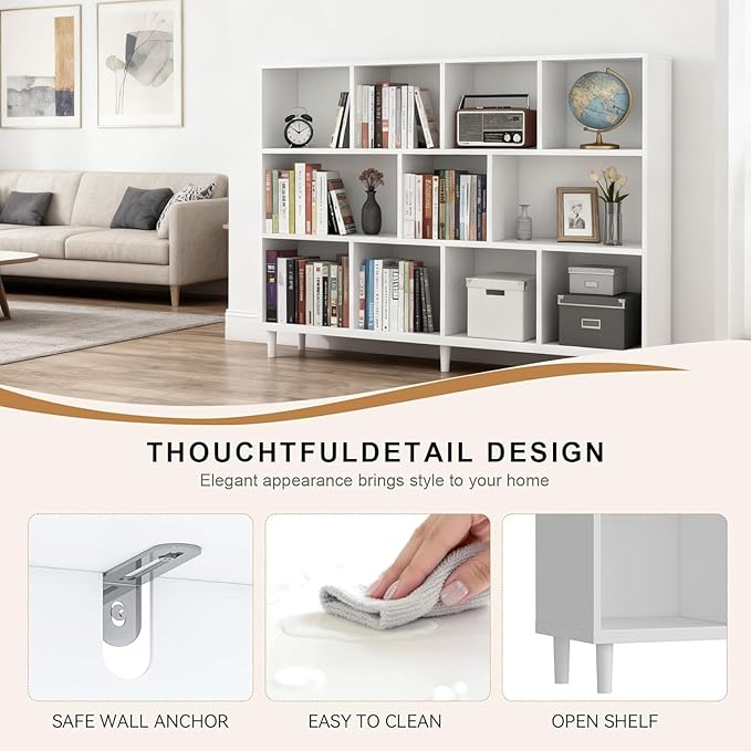 11 Cube Storage Organizer | Book Storage|Wide Bookshelf |Wooden Bookshelves -Cubic Storage Cabinet（Storing Books,Toys & More Easy to Install）