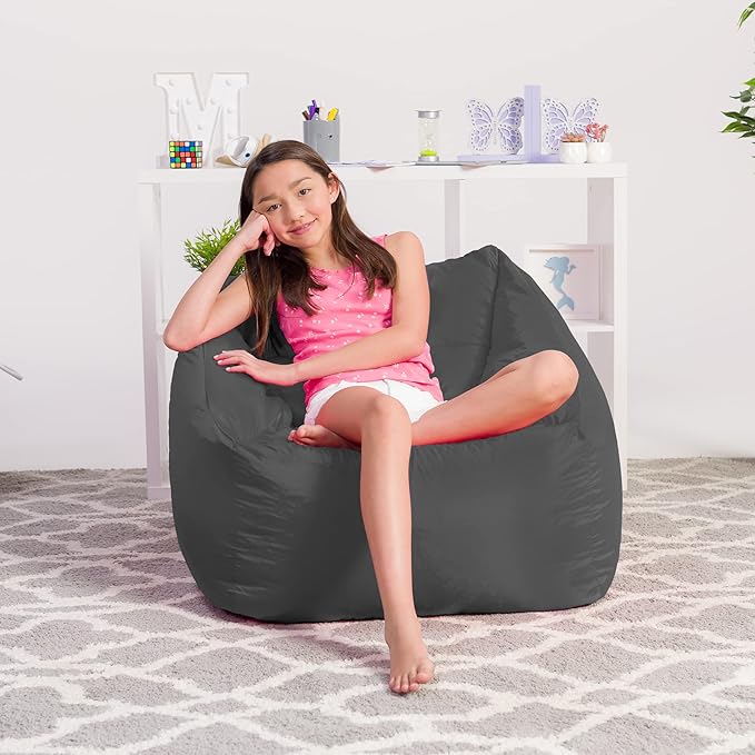 Posh Creations Structured Comfy Bean Bag Chair for Gaming, Reading, and Watching TV, Coronado Chair, Microsuede - Charcoal Gray