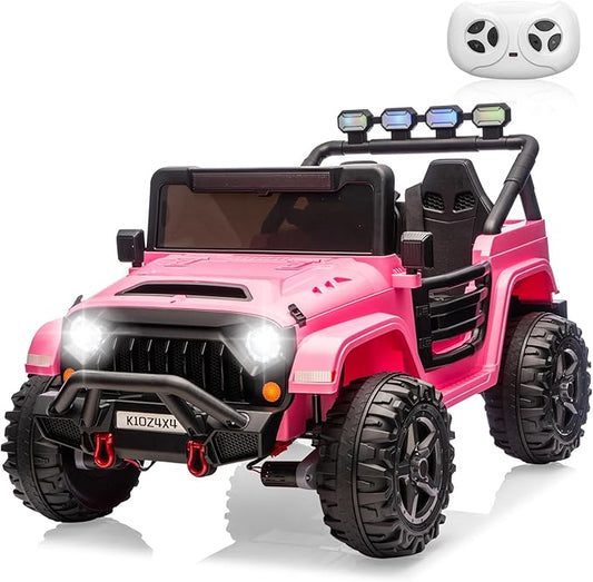 Kids 24V 2-Seater Electric Ride On Car, 4x4 Ride On Truck w/Remote Control, 4-Wheeler Suspension, 3 Speeds, Led Lights, Bluetooth, Ride on Car Toy for Kids Ages 3-8, Pink