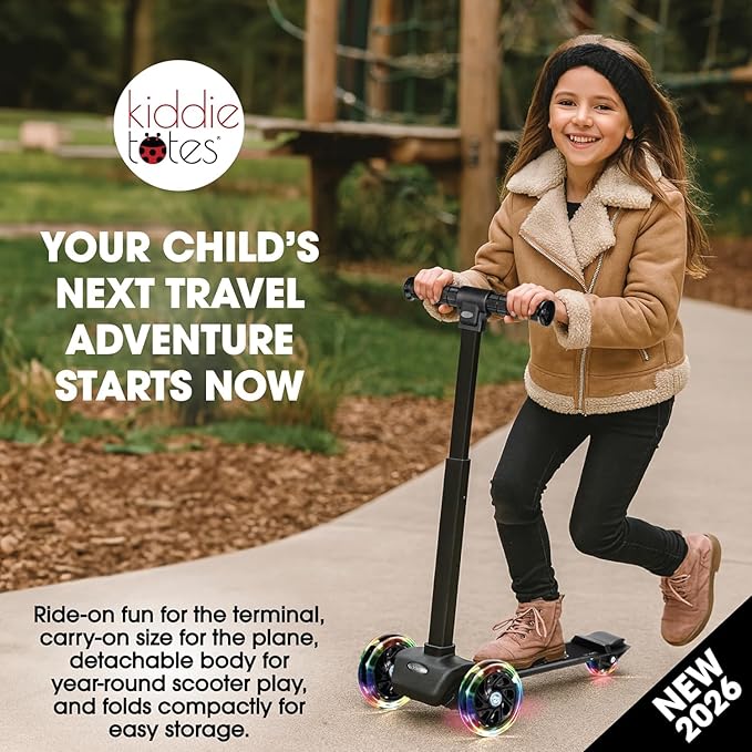 KIDDIETOTES Sesame Street 4-in-1 Detachable Scooter Luggage for Kids – Abby Cadabby – Ride-On Suitcase with Removable Luggage Body, Adjustable Handlebar, Durable Deck & Brake – Carry-On Travel Bag