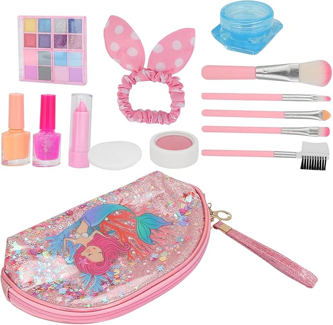 Brrnoo Kids Makeup Kit Makeup Set for Girls Portable Storage Box Bright Colors ABS Material Princess Party Play Date Toys