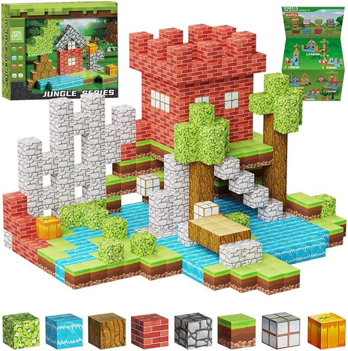 Magnetic Blocks Cubes Toys for Kids, Travel Building Toys for Toddlers Boys & Girls, Magnet Building Blocks Construction Education Learning Toys, 63PCS