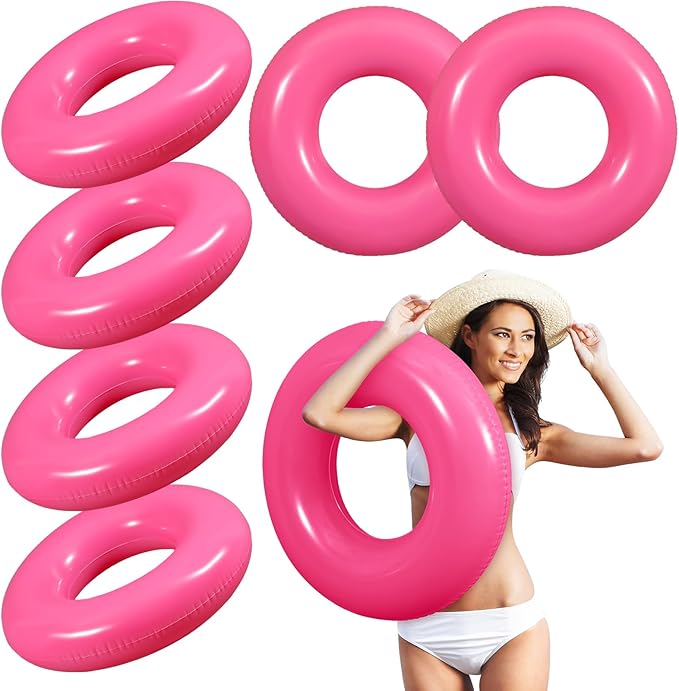 6 Pcs Inflatable Pool Floats 28 Inches Swim Tube Bulk for Adults Swimming Ring Pool Floaties for Beach Party Decorations Women and Men River Lake Summer Vacation Holiday (Pink)