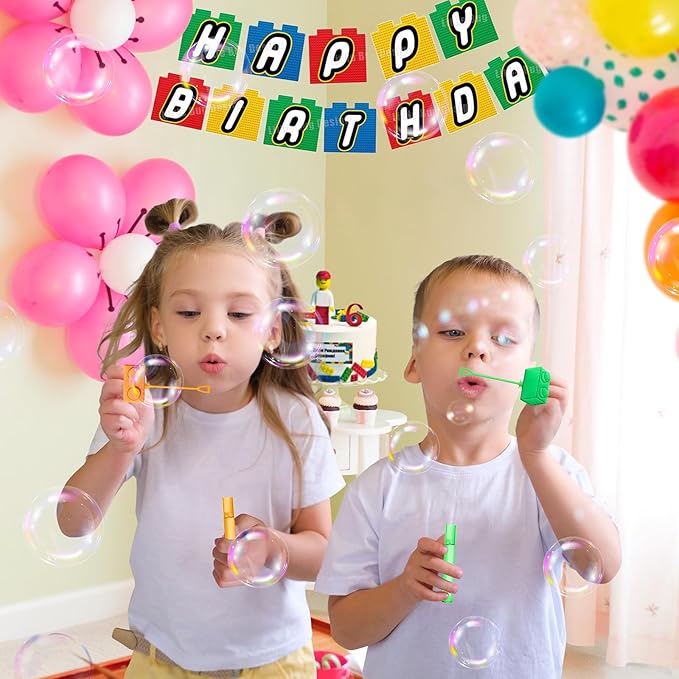 AMFZON 25Pcs Building Blocks Party Favors Bubble Wands for Kids, Brick Block Mini Bubbles Wand Toys, Building Blocks Birthday Party Supplies Goodie Gift Bag Stuffers Pinata Classroom Prizes
