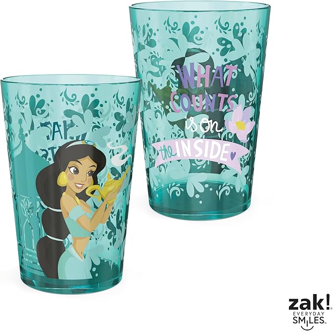 Zak Designs 14.5oz Disney Princess Nesting Tumbler Set Includes Durable Plastic Cups, Fun Drinkware is Perfect for Kids, 4pk (14.5oz, Belle & Jasmine & Ariel), PYRP-0731