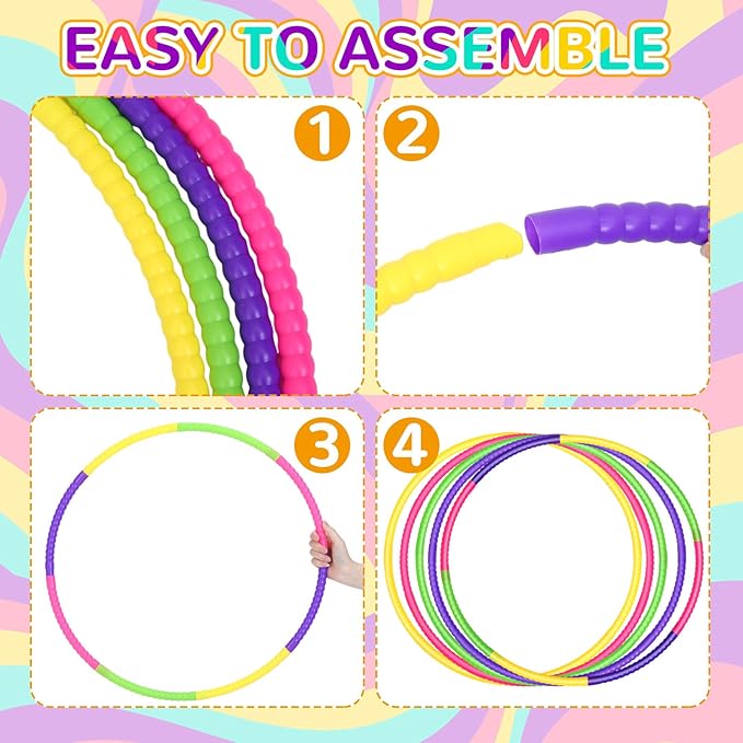 Sratte 12 Pcs Toy Hoop for Kid Detachable Adjustable Toy Hoop Colored Hoop Exercise Ring Plastic Circle for Kid Teen Gymnastics Dog Agility Equipment, Require Self Assembly(Simple Colors, 8 Inch)