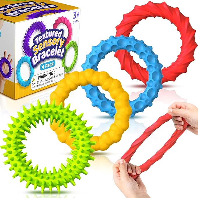 Sensory Fidget Toys for Kids Adults - 4 Pack Stretchy Fidget Bracelet | Texture & Calming Autism Sensory Toys for Special Needs Autistic Children | Calm Down Toy for Toddler Girls Boys