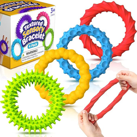 Sensory Fidget Toys for Kids Adults - 4 Pack Stretchy Fidget Bracelet | Texture & Calming Autism Sensory Toys for Special Needs Autistic Children | Calm Down Toy for Toddler Girls Boys