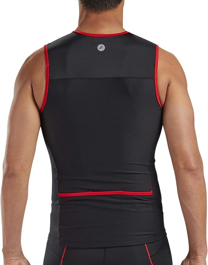 Zoot Men’s Core Tri Tank, Performance Triathlon Race Tank Top, UPF 50+ Fabric, Rear Pockets, Mesh Panels, & Cam Lock Zipper