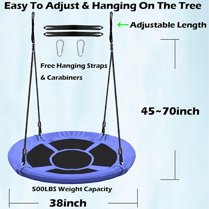 40" Saucer Tree Swing for Kids - 500Lb Weight Capacity, Waterproof Platform Swing Seat with Adjustable Ropes for Kids Playground Outdoor Activity Backyard Fun