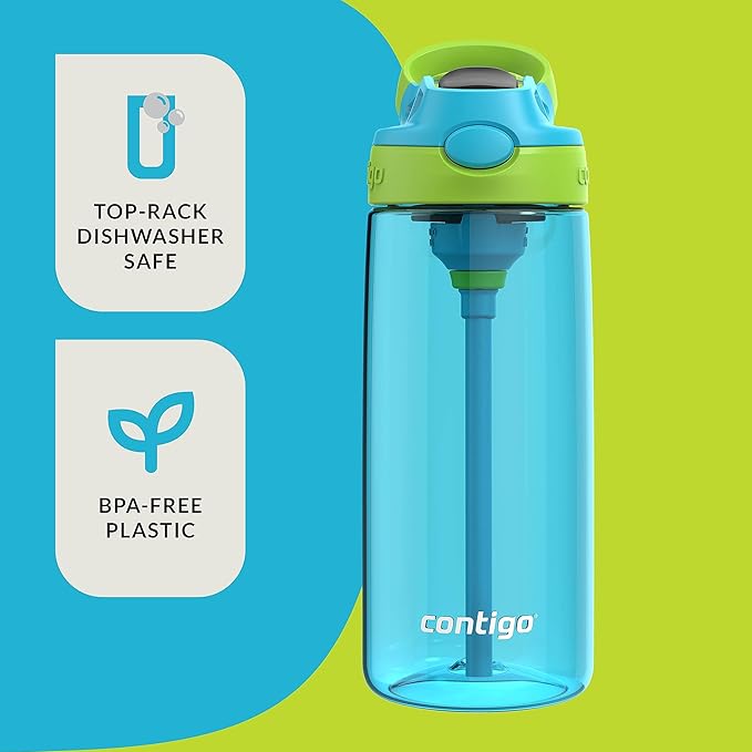 Contigo Kids 20oz 2-Pack Aubrey Water Bottles with Cleanable Silicone Straw Spill-Proof Lid Dishwasher Safe Blue Raspberry/Cool Lime & Blueberry/Juniper BPA-free