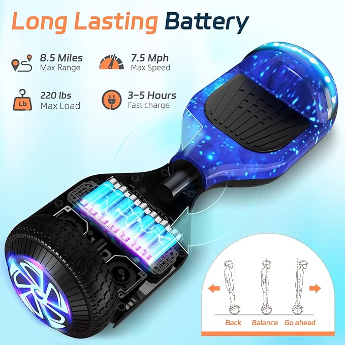 Scooter with Bluetooth Corlorful LED Lights, 6.5" Wheels, Dual 300W Motor Scooter for Kids Girls Boys Adults, All Ages