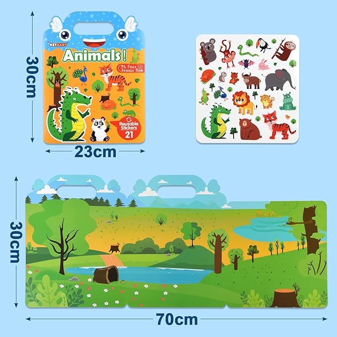 ASTARON 3 Pack Reusable 3D Puffy Sticker Book for Kids 3-6, Jelly Sticker Game Educational Sensory Learning Toy, Travel Toys and Busy Book(Little Wings Handle)