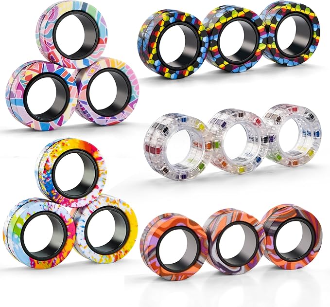 15Pcs Magnetic Adults Fidget Toys Rings,Stocking Stuffers for Kids 8-12