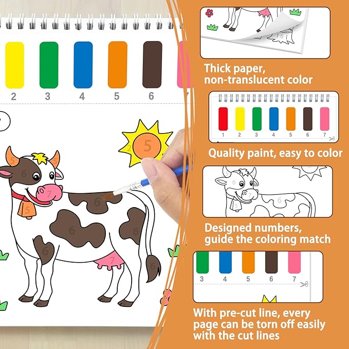 Paint with Water Coloring Books for Toddlers, Farm Theme Mess Free Watercolor Painting Papers for Kids Water Color Paint Kit Art Craft Gift for Ages 1-3, 4-8