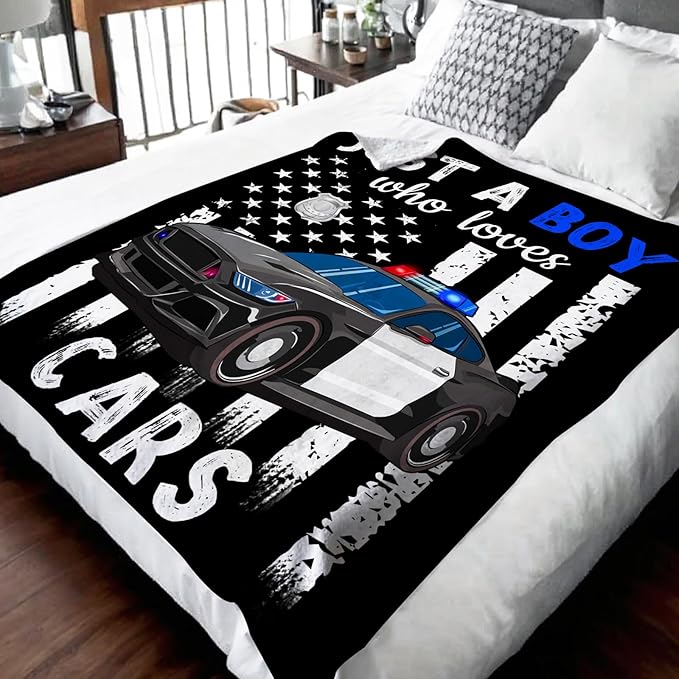 Car Blanket for Boys - 60x80 Inches Cute Throw Blanket Gifts for Kids Cars Lovers - Just a Boys Who Loves Cars Black Soft Fuzzy Car Blankets for Sofa Couch Bed Travel